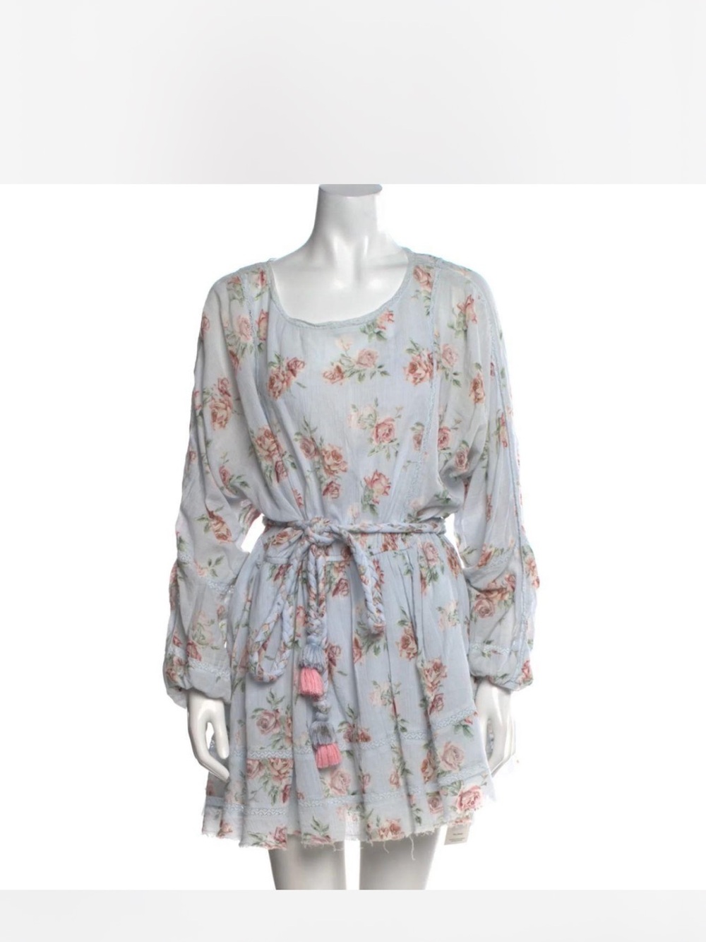 Floral Tie-Waist Babydoll Dress in Light Blue